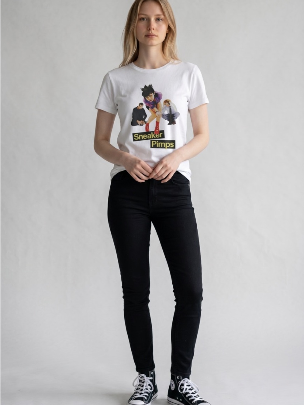 Sneaker Pimps Graphic Baby Tee White Y2K  Band T Shirt Fitted Top